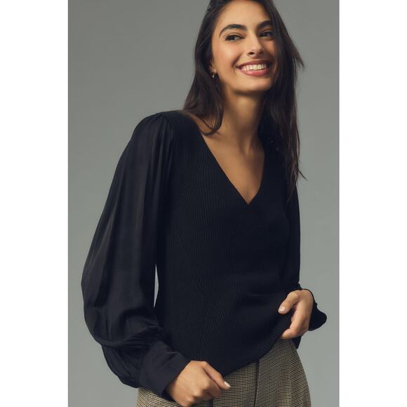 NWT Anthropologie Twofer Black Faux-Wrap Sweater - XS - Picture 3 of 5